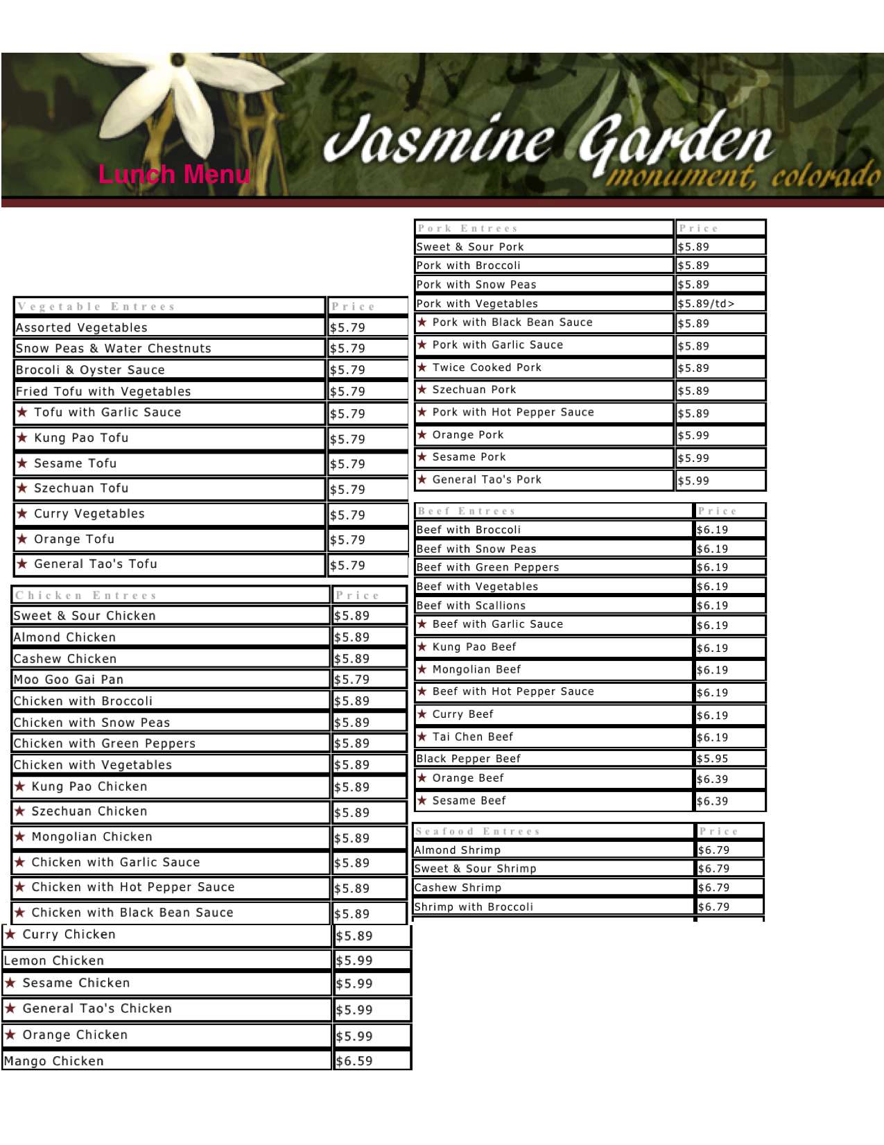 Jasmine Garden Monument Menu Fasci Garden