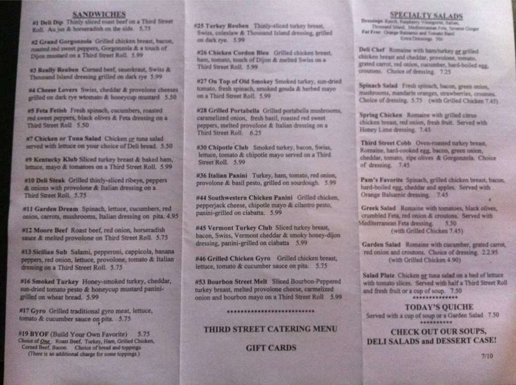 Third Street Deli Menu, Menu for Third Street Deli, Parkersburg