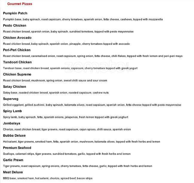 Menu at Bubba Pizza pizzeria, Aldgate, Shop 55 Mt Barker Central ...