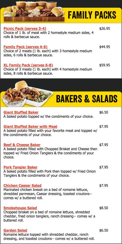 dickies bbq menu near me