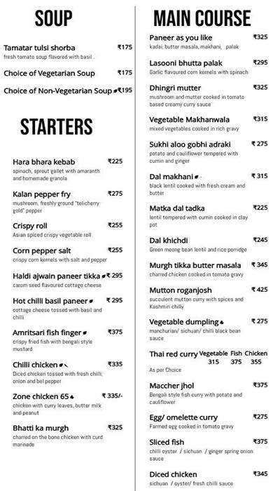 Menu at Bazaar - Zone By The Park, Bengaluru