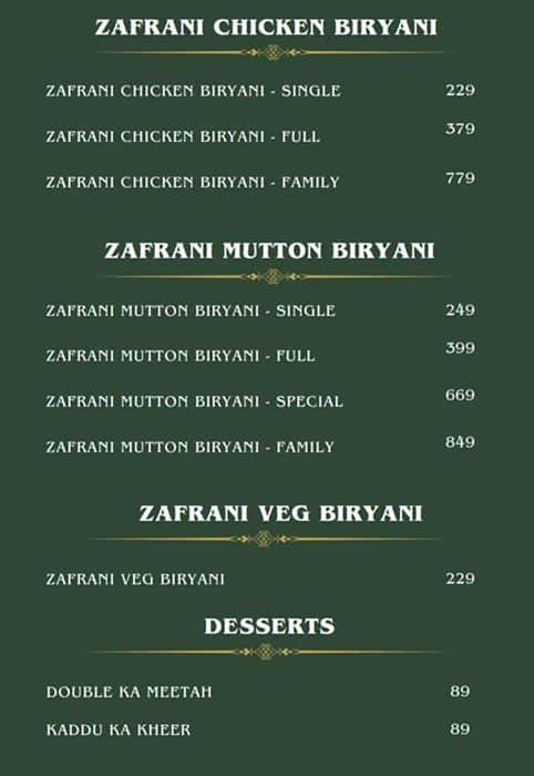 Menu of Qwaish, Miyapur, Hyderabad