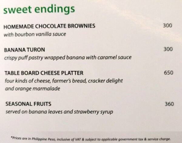 Menu at Bar One, Pasig, 3rd level