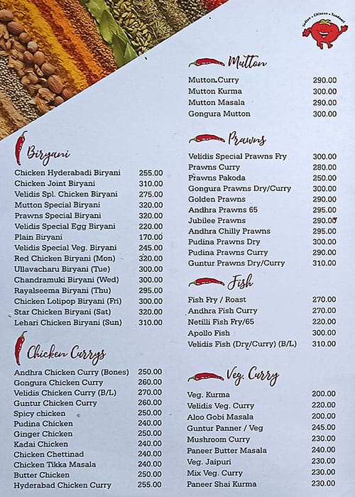 Velidis menu