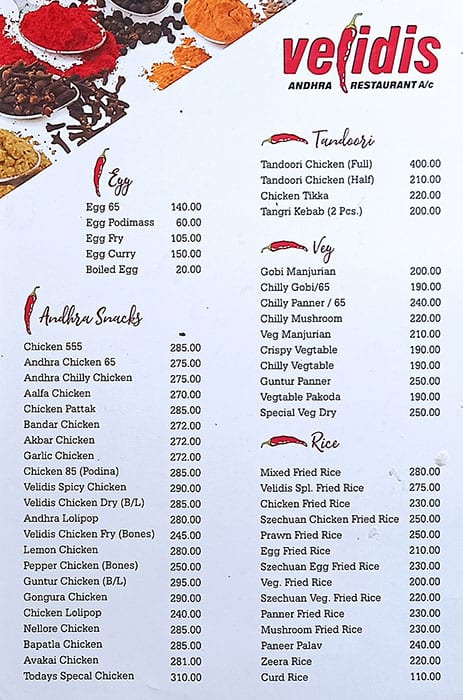 Velidis menu