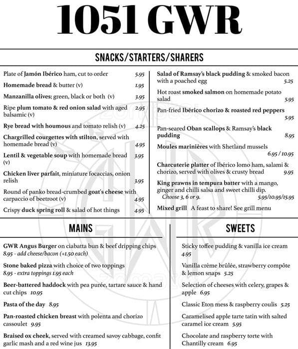 1051 Gwr Menu Menu For 1051 Gwr Bearsden Glasgow