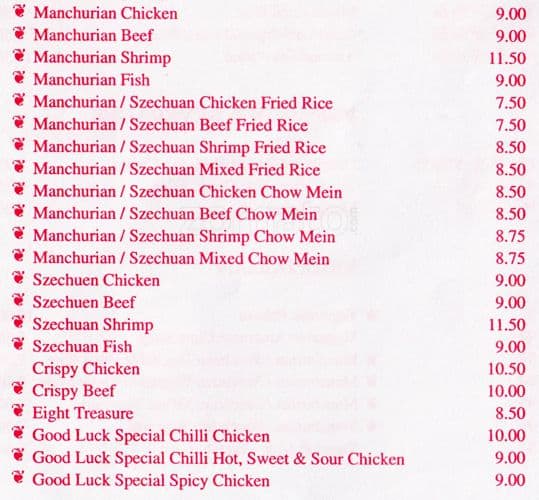Good Luck Chinese Restaurant menu