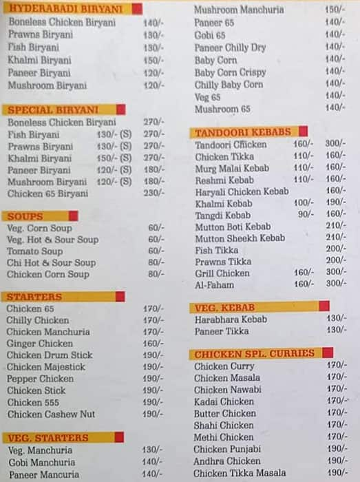 Menu of Mehfil, Gachibowli, Hyderabad