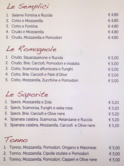 Menu di Regina Piadina 