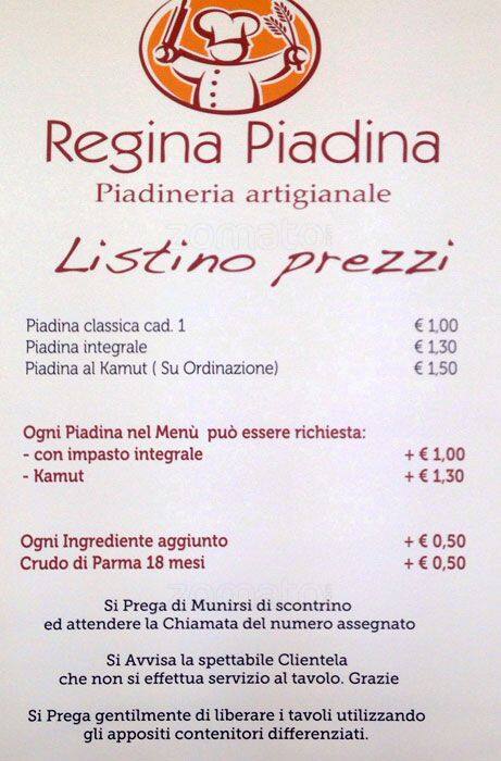 Menu di Regina Piadina 