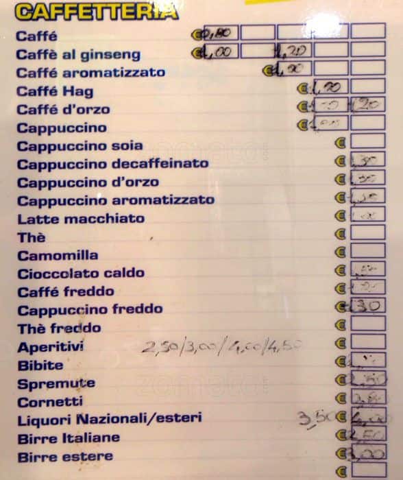 Menu di Blue Ice Roma 