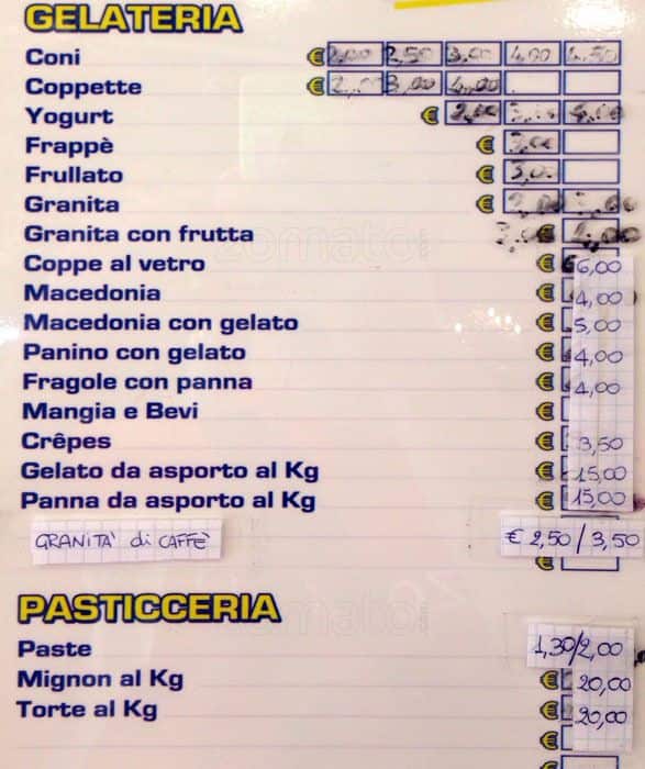 Menu di Blue Ice Roma 