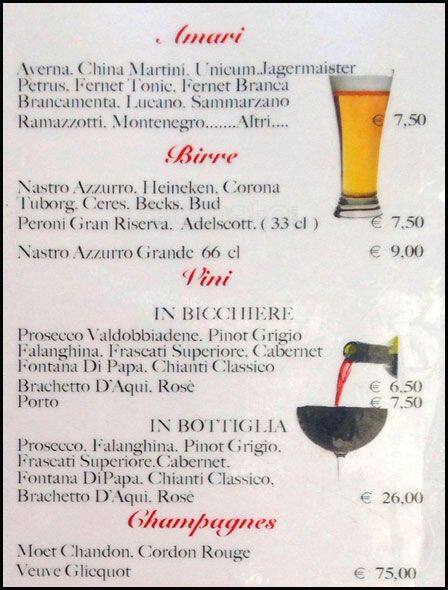 Menu di Caffè delle Arance 