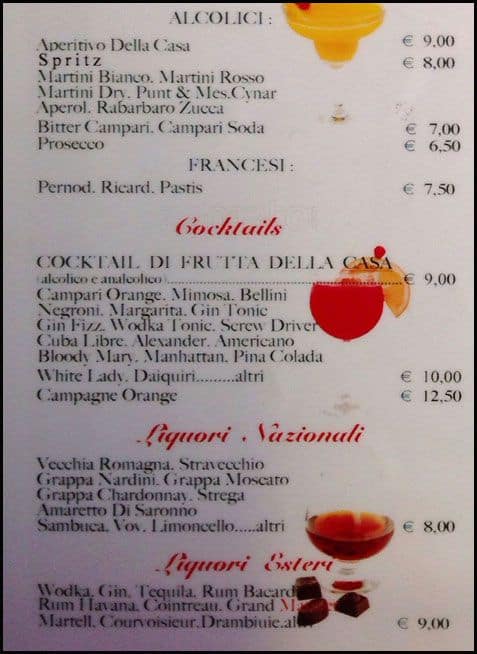 Menu di Caffè delle Arance 