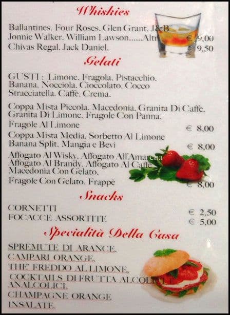 Menu di Caffè delle Arance 