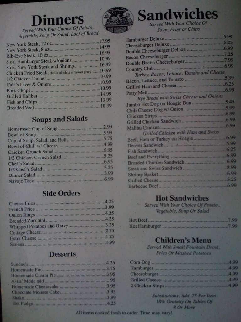 Menu at Lisa's Country Kitchen cafe, Nephi