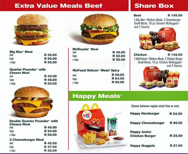 Menu at McDonald's Nelspruit Crossing Drive-Thru restaurant, Nelspruit ...