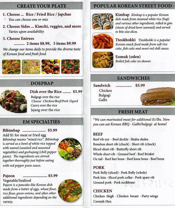 EM Deli menu, Menu restauracji EM Deli, Downtown Oakland, Oakland