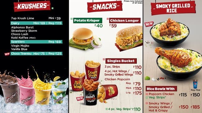 Kfc on sale veg menu