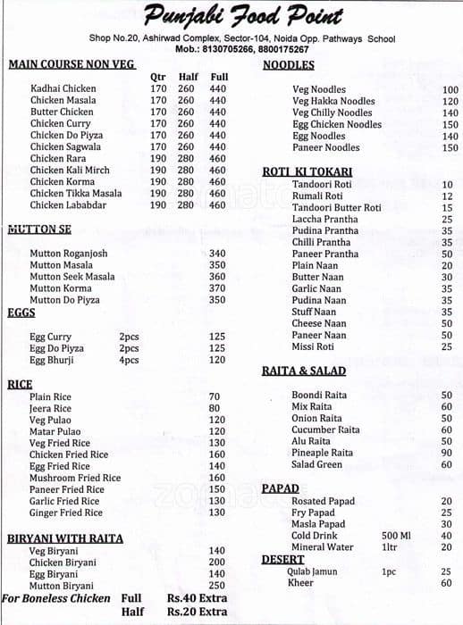 Punjabi kebab menu