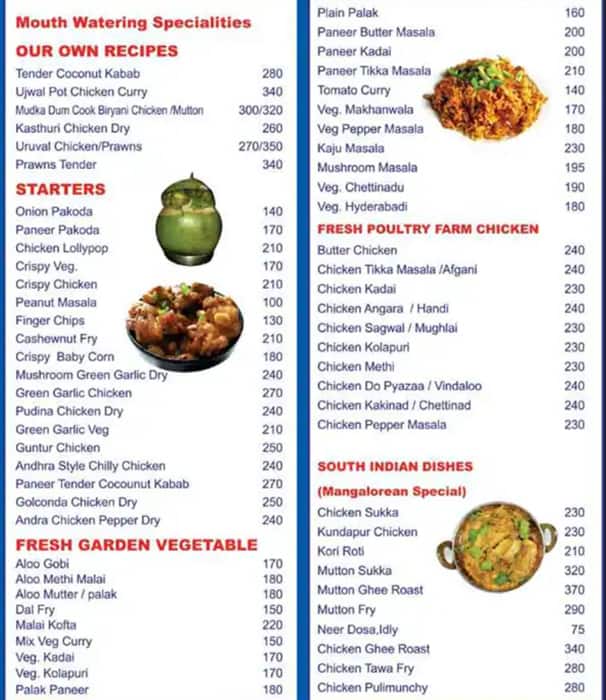 Ujwal Restaurant and Bar menu