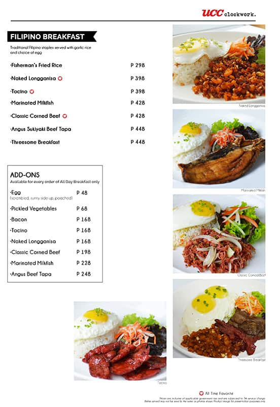 Menu at UCC Clockwork cafe, Manila, G/F 590 Pedro Gil St Robinsons Mall