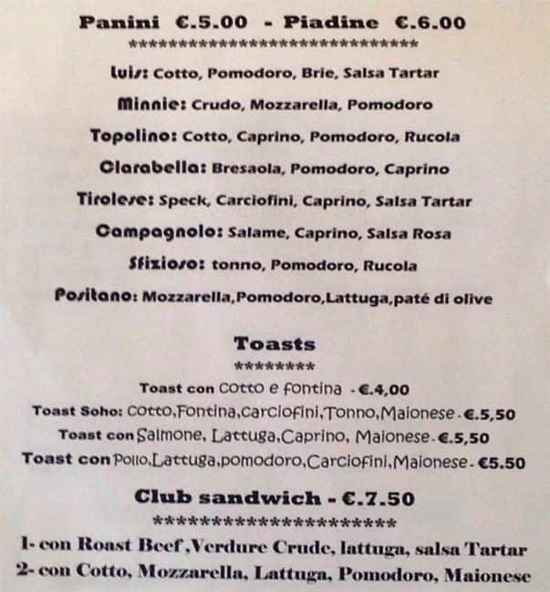 Menu di Soho Cafè 