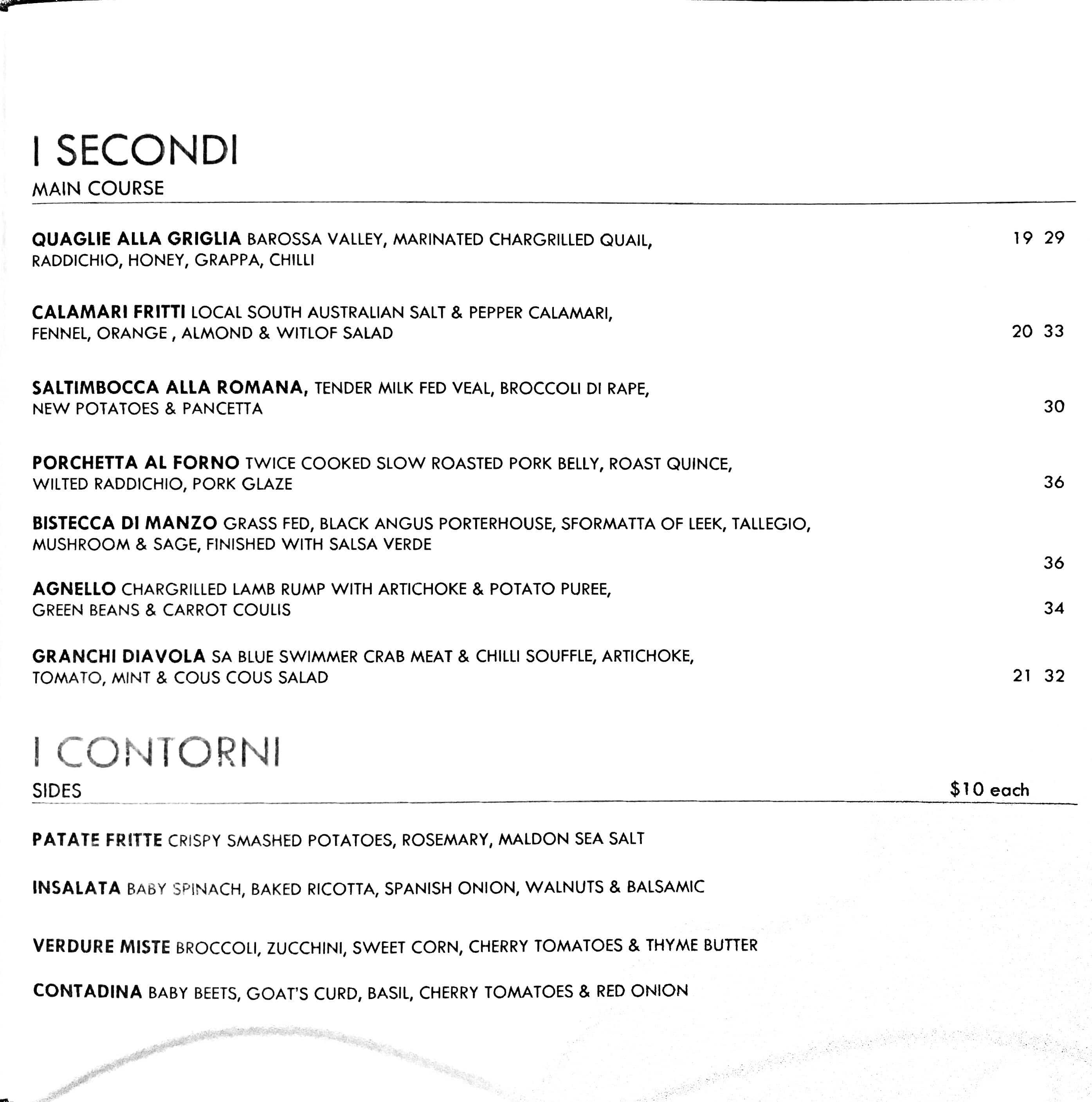 Menu at Martini on the Parade restaurant, Norwood