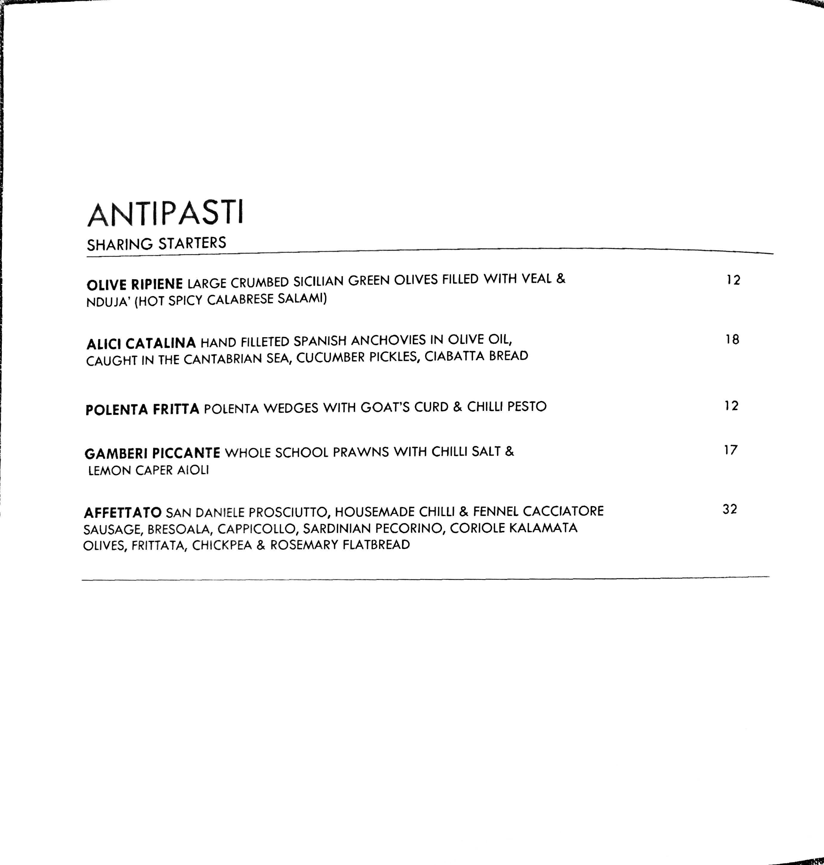 Menu at Martini on the Parade restaurant, Norwood