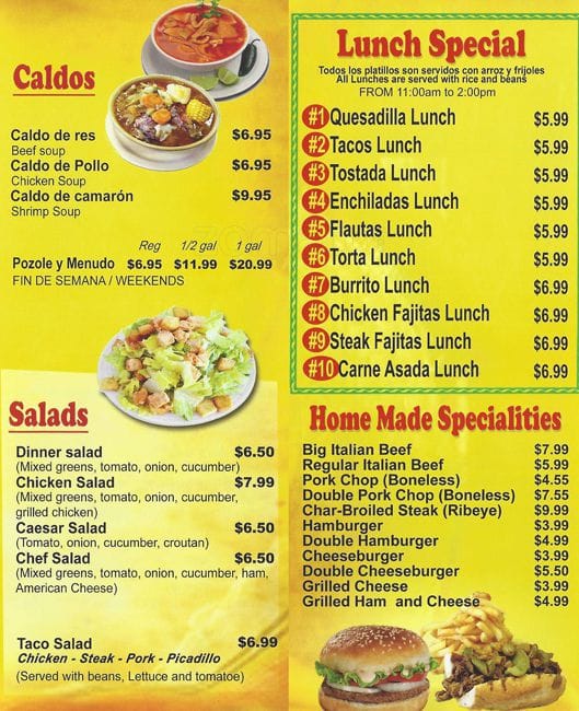 Menu at El Fogon Restaurant - Berwyn, Berwyn, Oak Park Ave