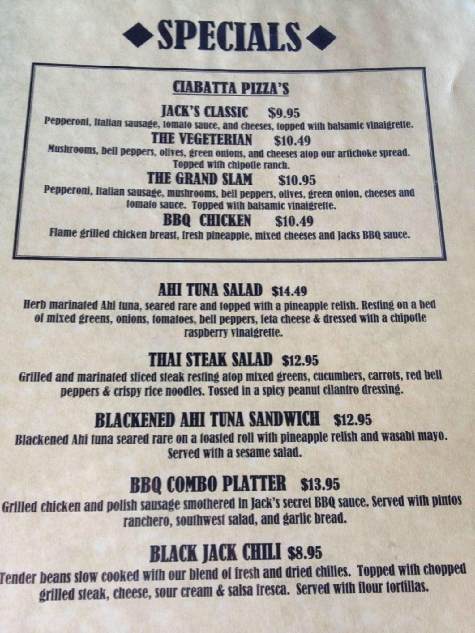 Menu at Jack's Brewing Company pub & bar, Fremont