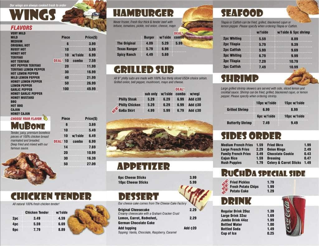 RuChDa Wings Menu, Menu for RuChDa Wings, Decatur, Atlanta Urbanspoon/Zomato