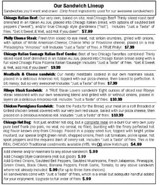 Menu at Chicago Pizza Pizzeria, Allen