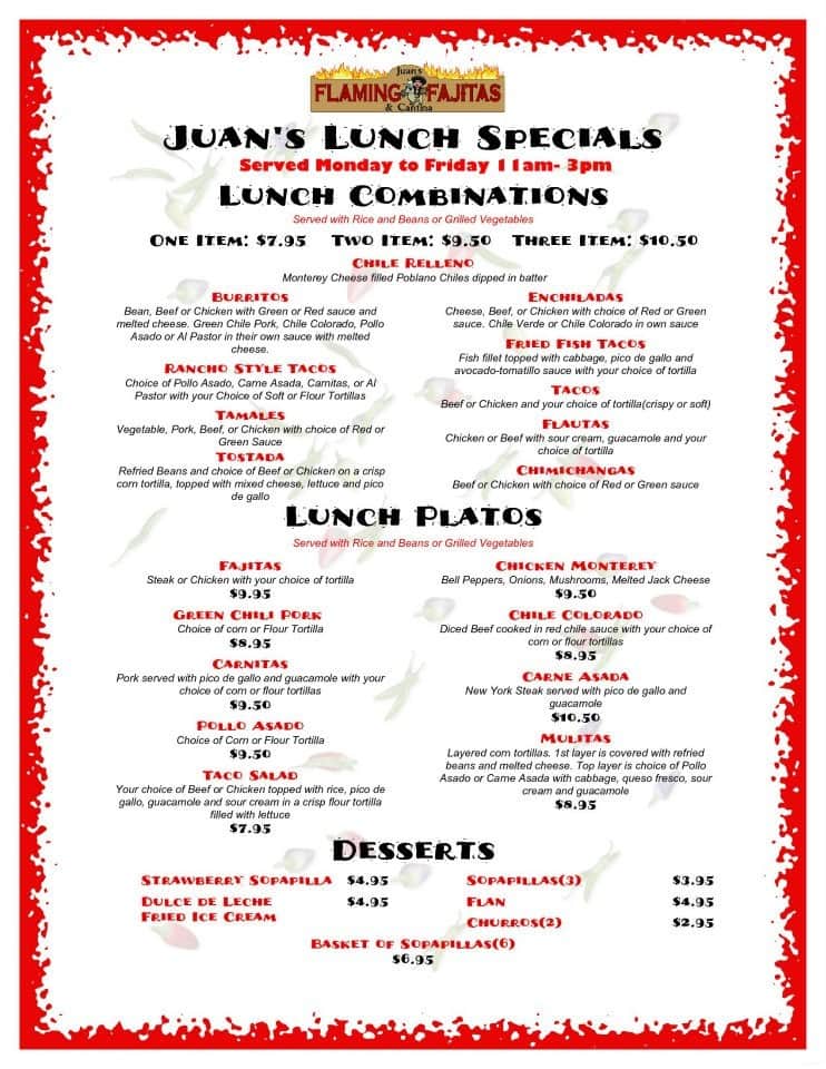Juan's Flaming Fajitas & Cantina Menu Urbanspoon/Zomato