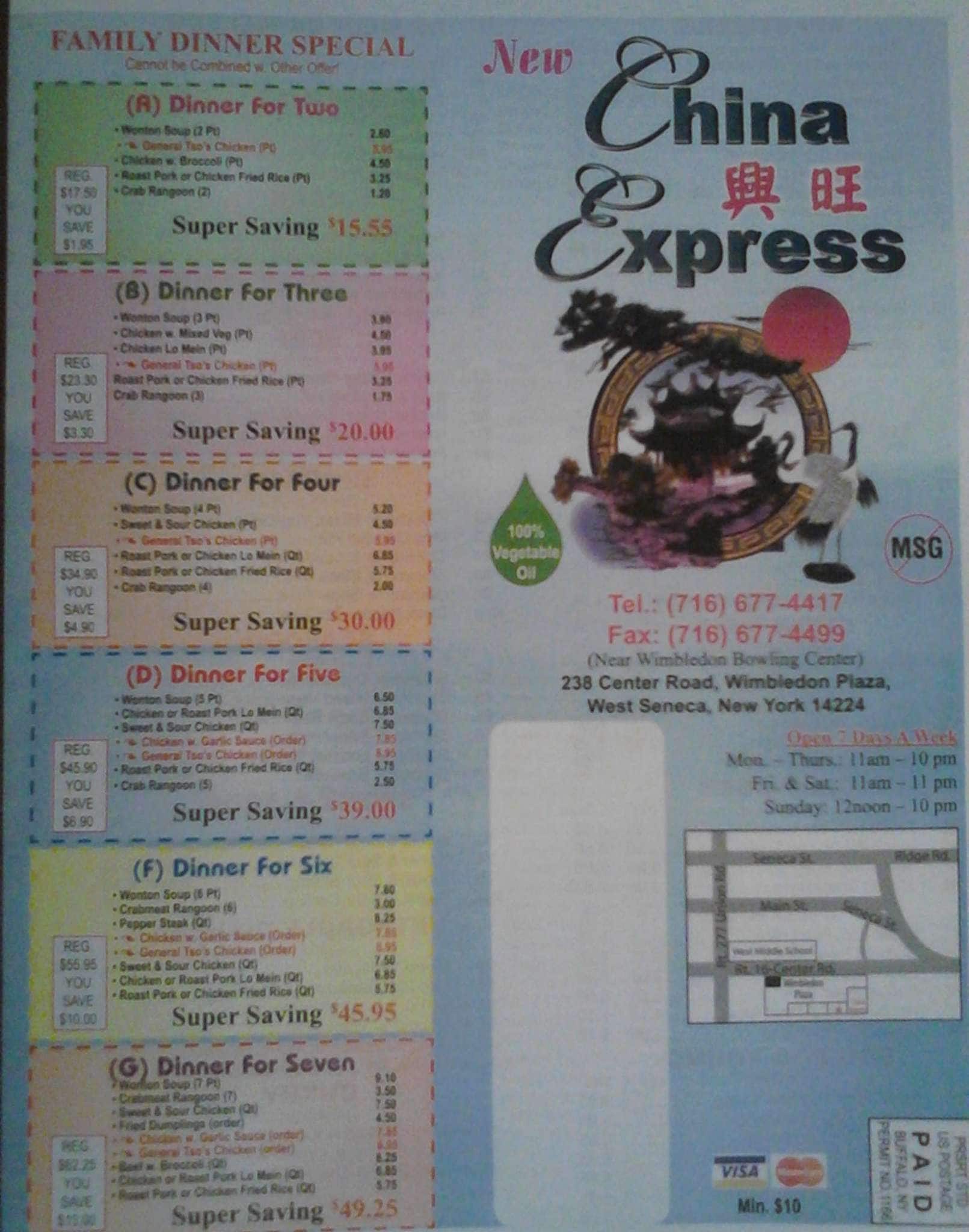 Menu At China Expres Restaurant Buffalo 238 Center Rd