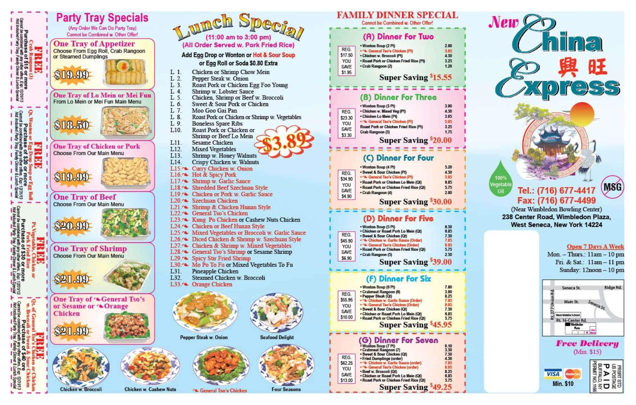 Menu at China Express restaurant, West Seneca, 238 Center Rd