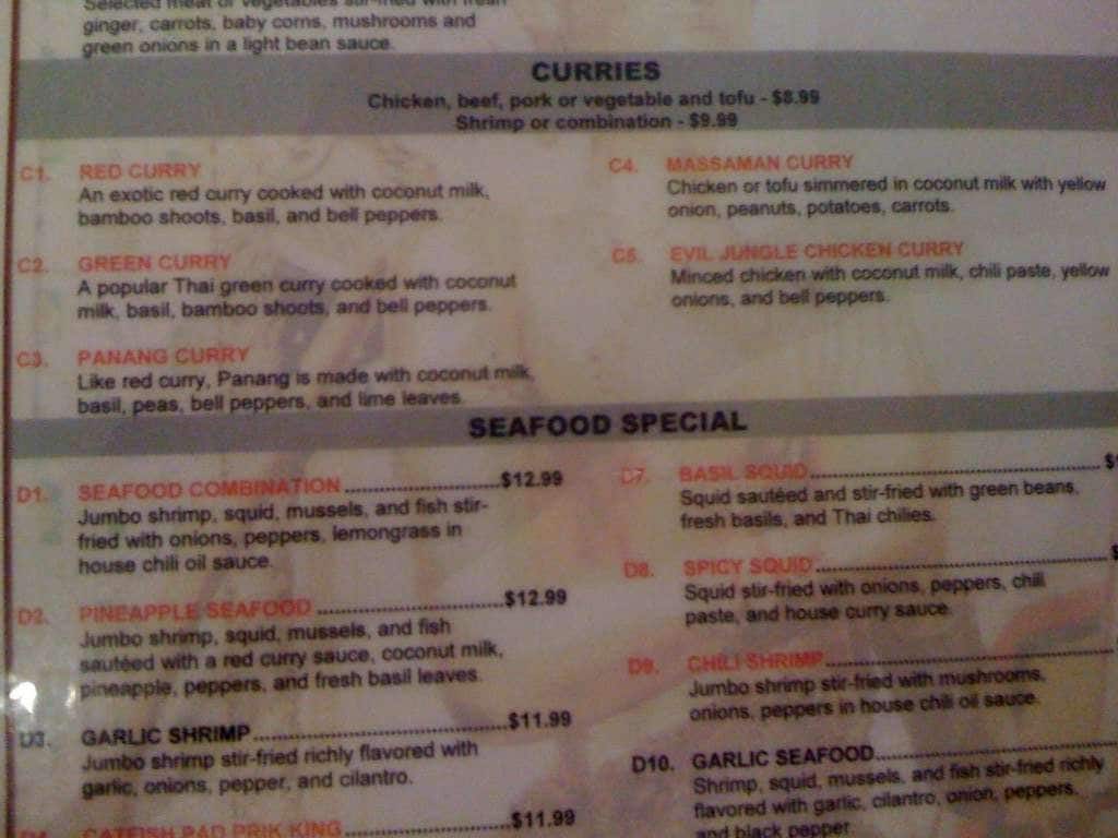 Carta de Panang Thai Restaurant S Penn, Oklahoma City, S Pennsylvania Ave