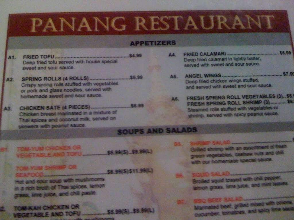 Menu at Panang Thai Restaurant S Penn, Oklahoma City, S Pennsylvania Ave