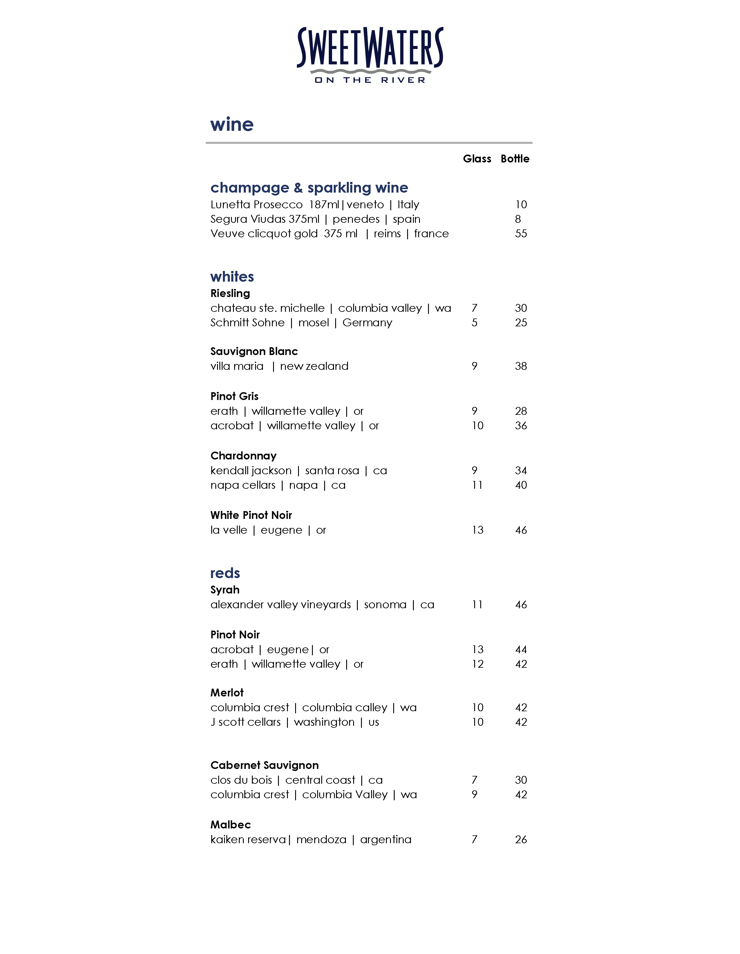 Menu at Valley River Inn restaurant, Eugene