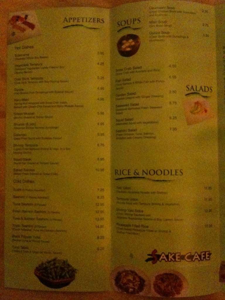 Menu at Sake Cafe, Lufkin