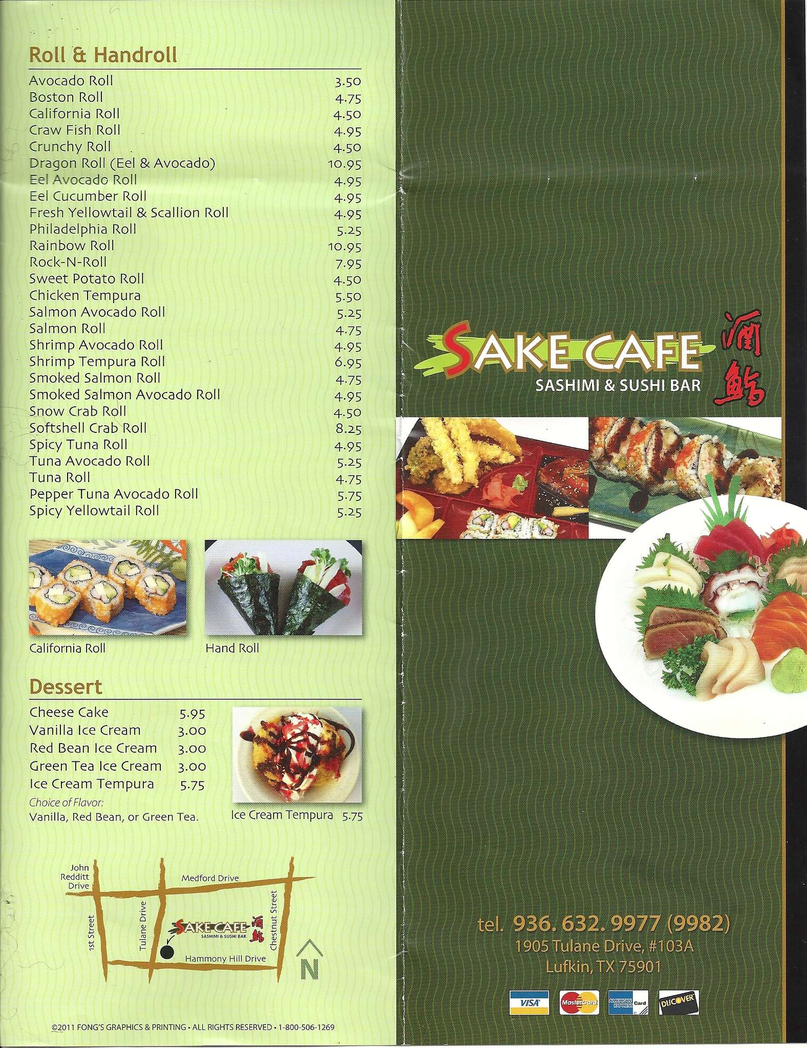 Menu at Sake Cafe, Lufkin