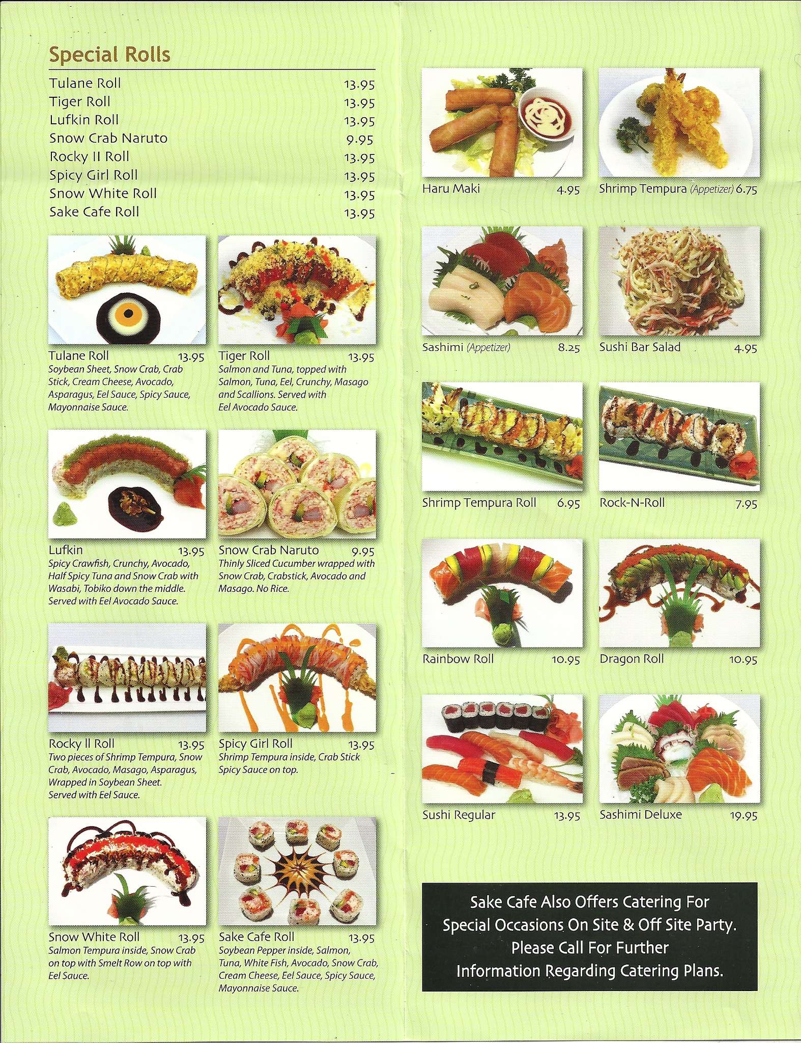 Menu at Sake Cafe, Lufkin