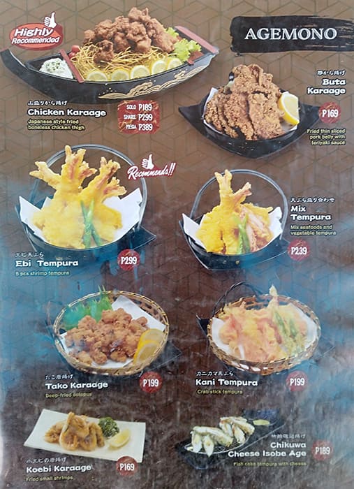 Menu at Kenshin Japanese Izakaya Restaurant ( Vista Mall Las Piñas