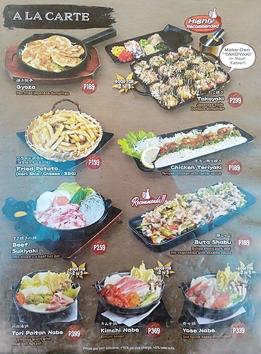 Menu at Kenshin Japanese Izakaya Restaurant SM LightMall, Mandaluyong