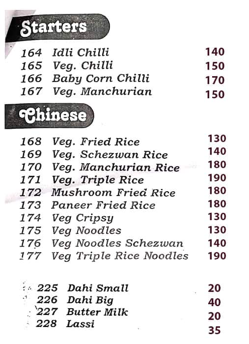Menu of Hotel Madhura, Vasai, Mumbai