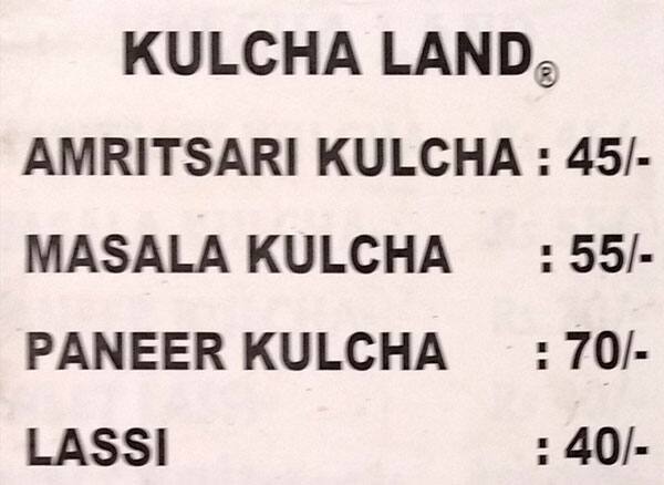 Kulcha Land menu