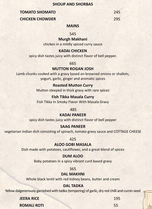 Menu At The Hiatus, New Delhi