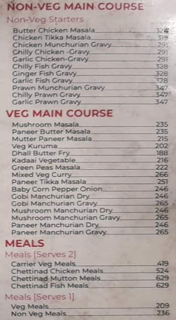 Anjappar Chettinad Restaurant menu