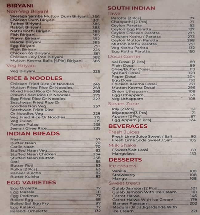 Anjappar Chettinad Restaurant menu