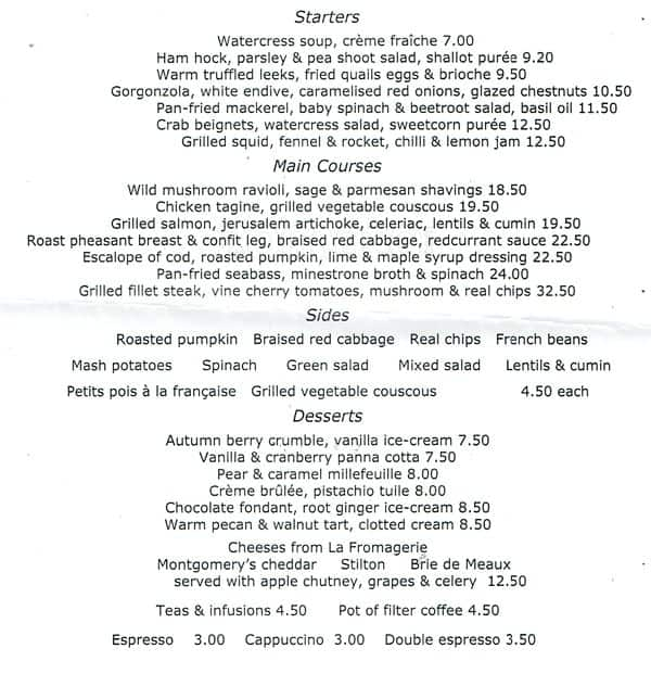 Menu At Durrants Hotel, London